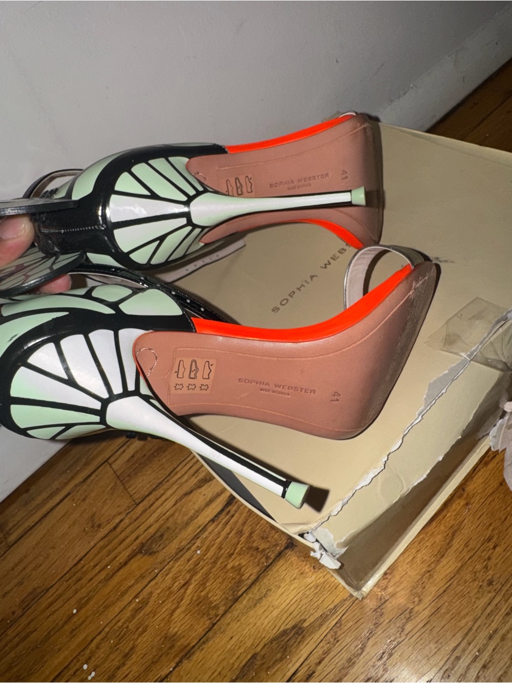 Sophia Webster Mint Green and Neon Orange Butterfly-Detail Stilettos
